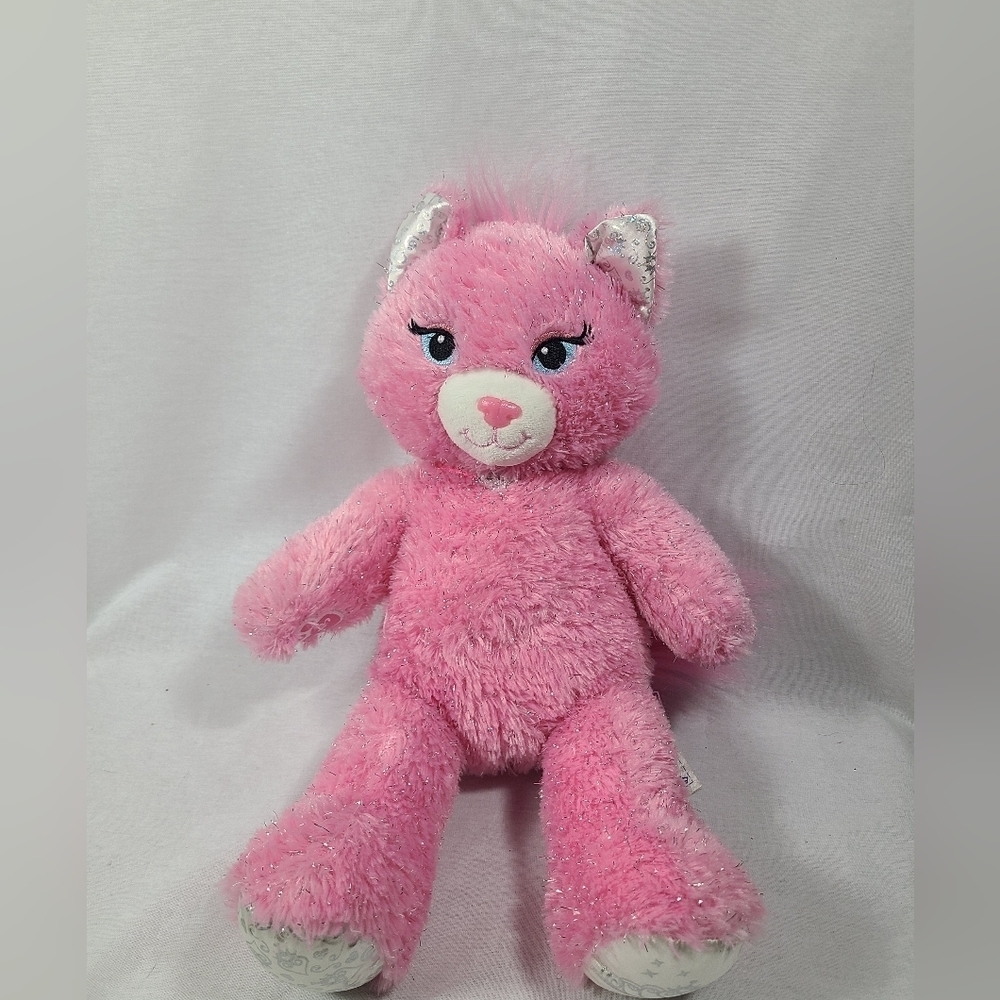 Build a Bear Workshop 2014 Pink Princess Kitty Cat Silver Sparkle Plush 18" Rare